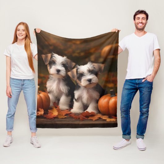 Biewer Terrier Puppy Herfst Delight Pompoen Fleece Deken (In situ)