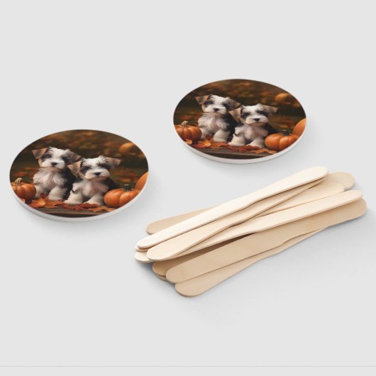 Biewer Terrier Puppy Herfst Delight Pompoen Handwaaier (Niet-gemonteerd)