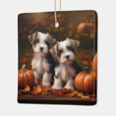 Biewer Terrier Puppy Herfst Delight Pompoen Keramisch Ornament (Links)