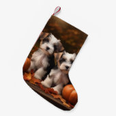 Biewer Terrier Puppy Herfst Delight Pompoen Kleine Kerstsok (Voorkant (Hangend))