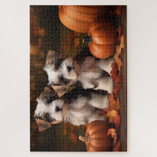 Biewer Terrier Puppy Herfst Delight Pompoen Legpuzzel (Verticaal)
