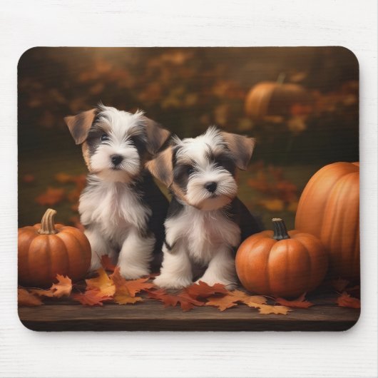 Biewer Terrier Puppy Herfst Delight Pompoen Muismat (Voorkant)
