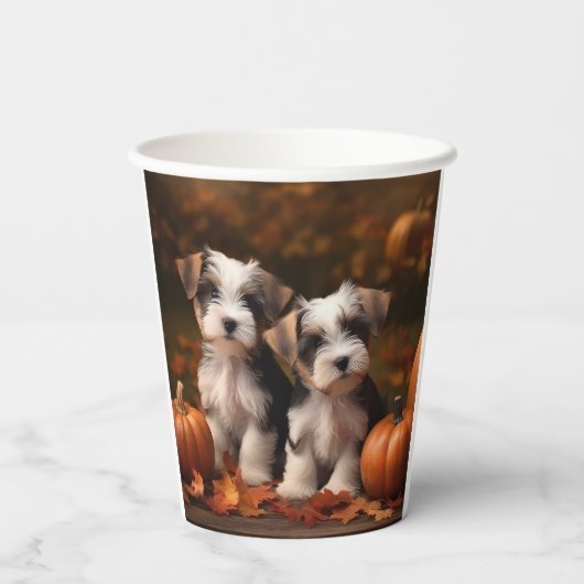 Biewer Terrier Puppy Herfst Delight Pompoen Papieren Bekers (Achterkant)