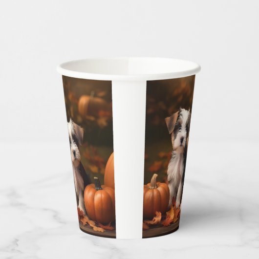 Biewer Terrier Puppy Herfst Delight Pompoen Papieren Bekers (Links)