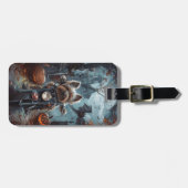 Biewer Terrier Rijden Motorfiets Halloween Eng Bagagelabel (Voorkant horizontaal)