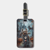 Biewer Terrier Rijden Motorfiets Halloween Eng Bagagelabel (Voorkant verticaal)