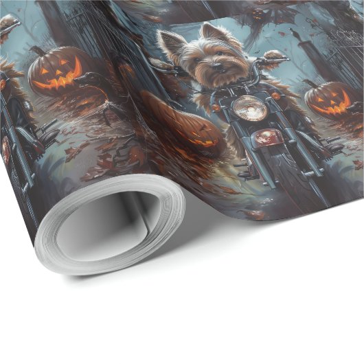 Biewer Terrier Rijden Motorfiets Halloween Eng Cadeaupapier (Rol Hoek)