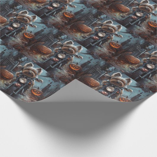 Biewer Terrier Rijden Motorfiets Halloween Eng Cadeaupapier (Hoek)