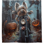 Biewer Terrier Rijden Motorfiets Halloween Eng Douchegordijn (Voorkant)