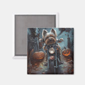 Biewer Terrier Rijden Motorfiets Halloween Eng Magneet (Voorkant / Achterkant)