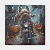 Biewer Terrier Rijden Motorfiets Halloween Eng Magneet (Voorkant)