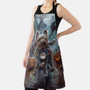 Biewer Terrier Rijden Motorfiets Halloween Eng Schort