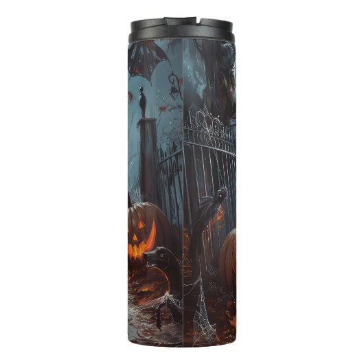 Biewer Terrier Rijden Motorfiets Halloween Eng Thermosbeker (Achterkant)