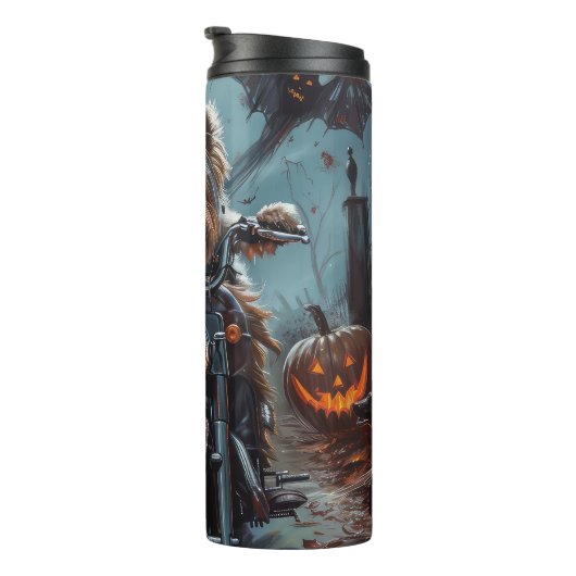 Biewer Terrier Rijden Motorfiets Halloween Eng Thermosbeker (Geroteerd rechts)