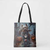 Biewer Terrier Rijden Motorfiets Halloween Eng Tote Bag (Voorkant)