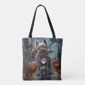 Biewer Terrier Rijden Motorfiets Halloween Eng Tote Bag (Achterkant)