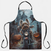 Biewer Terrier rijdt op motorfiets Halloween eng Schort (Voorkant)