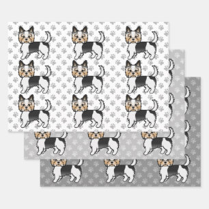 Biewer Terrier Schattig Cartoon Hond Patroon Inpakpapier Vel