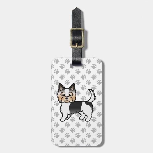 Biewer Terrier Schattige Cartoon Hond & Aangepaste Bagagelabel (Voorkant verticaal)