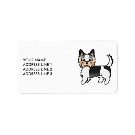 Biewer Terrier Schattige Cartoon Hond & Aangepaste Etiket (Voorkant)