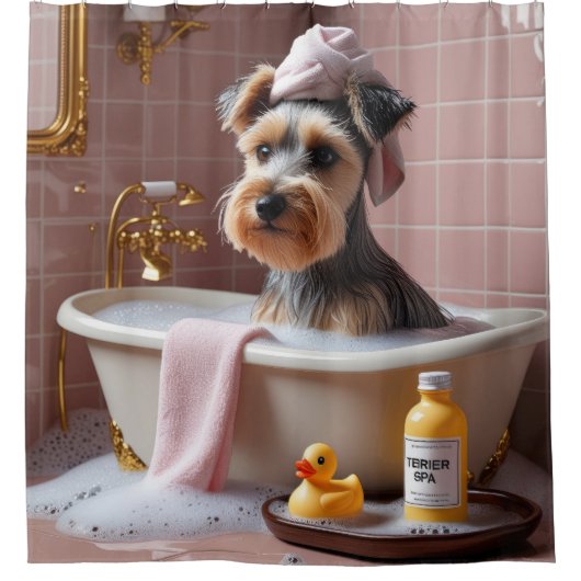 Biewer Terrier Sloppy Sleepy Schattige Grappig Douchegordijn (Voorkant)