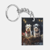 Biewer Terrier Sneeuw Slede Kerst Decor Sleutelhanger (Voorkant Links)