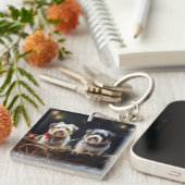 Biewer Terrier Sneeuw Slede Kerst Decor Sleutelhanger (Voorkant Rechts)
