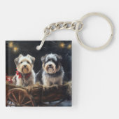 Biewer Terrier Sneeuw Slede Kerst Decor Sleutelhanger (Achterkant)