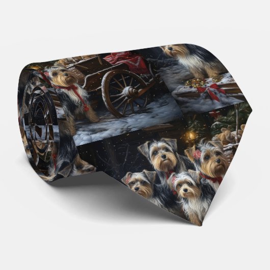 Biewer Terrier Sneeuw Slede Kerst Decor Stropdas (Opgerold)
