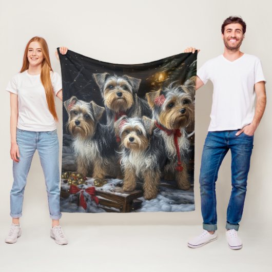 Biewer Terrier Sneeuw Slede Kerst Decoratie Fleece Deken (In situ)
