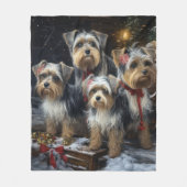 Biewer Terrier Sneeuw Slede Kerst Decoratie Fleece Deken (Voorkant)