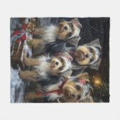 Biewer Terrier Sneeuw Slede Kerst Decoratie Fleece Deken (Voorkant (Horizontaal))