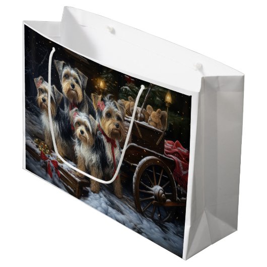 Biewer Terrier Sneeuw Slede Kerst Decoratie Groot Cadeauzakje (Voorkant Gekanteld)
