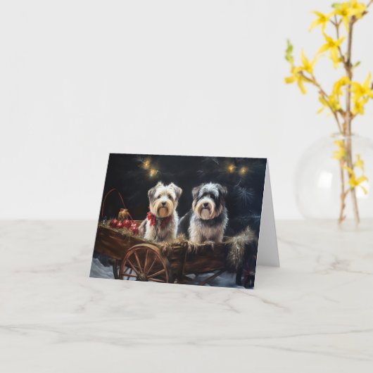 Biewer Terrier Sneeuw Slede Kerst Decoratie Kaart (Gele Bloem)