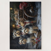 Biewer Terrier Sneeuw Slede Kerst Decoratie Legpuzzel (Verticaal)