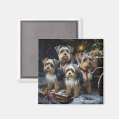 Biewer Terrier Sneeuw Slede Kerst Decoratie Magneet (Voorkant / Achterkant)
