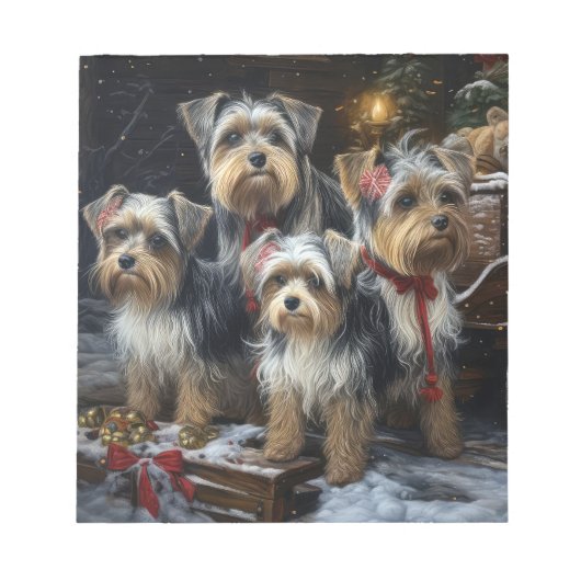 Biewer Terrier Sneeuw Slede Kerst Decoratie Notitieblok (Voorkant)
