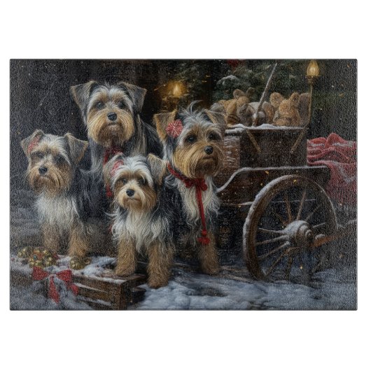 Biewer Terrier Sneeuw Slede Kerst Decoratie Snijplank (Voorkant)