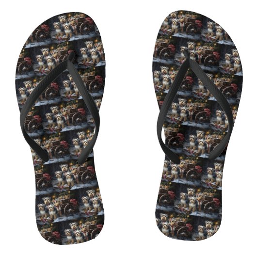 Biewer Terrier Sneeuw Slede Kerst Decoratie Teenslippers (Voetbed)