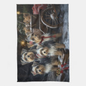 Biewer Terrier Sneeuw Slede Kerst Decoratie Theedoek (Verticaal)