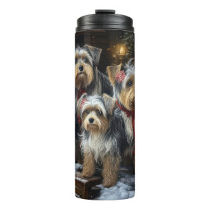 Biewer Terrier Sneeuw Slede Kerst Decoratie Thermosbeker