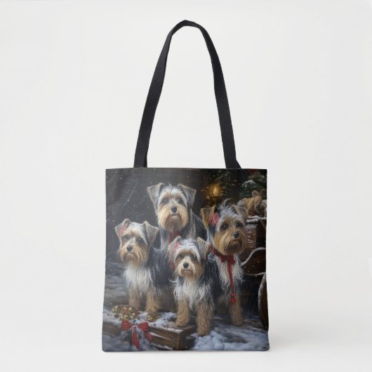 Biewer Terrier Sneeuw Slede Kerst Decoratie Tote Bag (Voorkant)