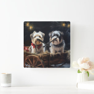 Biewer Terrier Sneeuw Slede Kerst Decoratie Vierkante Klok