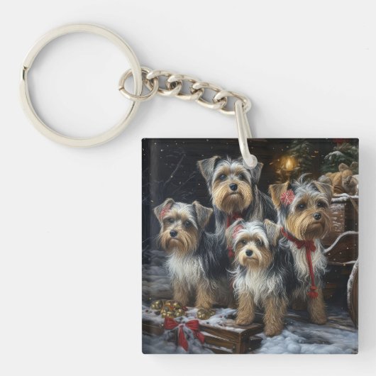 Biewer Terrier Sneeuw slee Christmas decoratie Sleutelhanger (Voorkant)