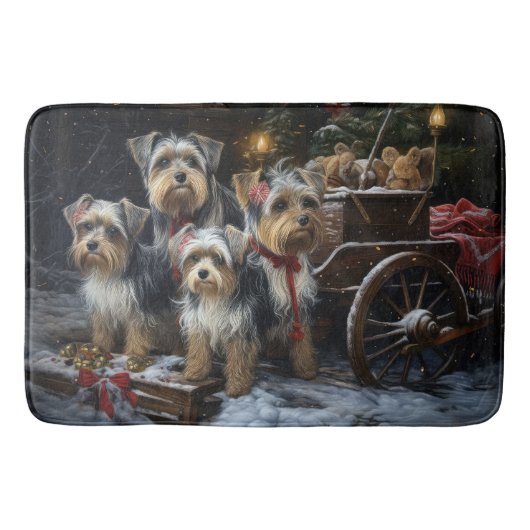 Biewer Terrier Snowy Sleigh Kerst Decor Badmat (Voorkant)