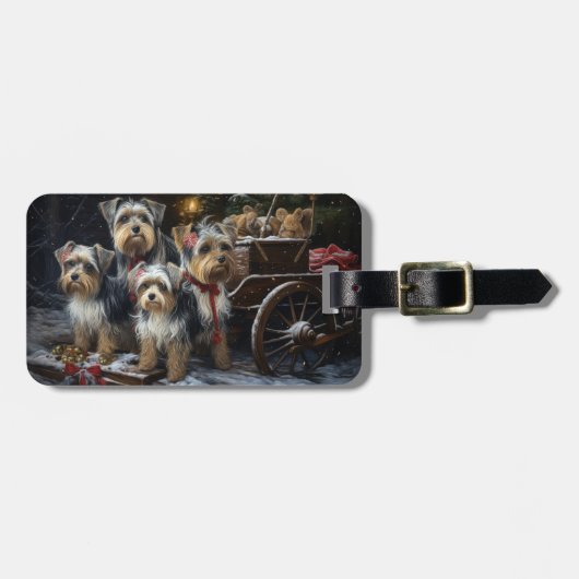 Biewer Terrier Snowy Sleigh Kerst Decor Bagagelabel (Voorkant horizontaal)
