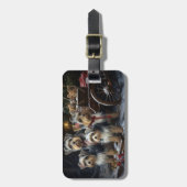 Biewer Terrier Snowy Sleigh Kerst Decor Bagagelabel (Voorkant verticaal)