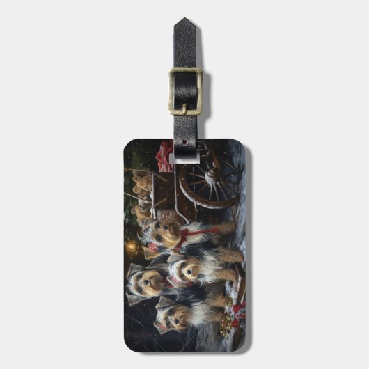 Biewer Terrier Snowy Sleigh Kerst Decor Bagagelabel (Voorkant verticaal)