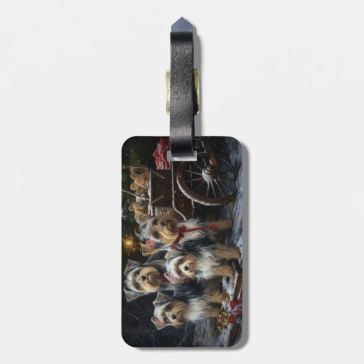 Biewer Terrier Snowy Sleigh Kerst Decor Bagagelabel (Achterkant verticaal)
