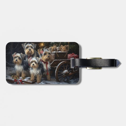 Biewer Terrier Snowy Sleigh Kerst Decor Bagagelabel (Achterkant horizontaal)